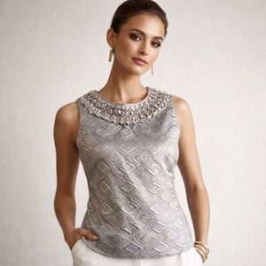 Tory Burch Sleeveless Scoop Neck Blouse Size 2 Silver Pewter Gray